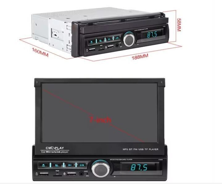 7″ Single 1 DIN Car Stereo Flip Out Touch Screen Radio Bluetooth MP5 Player USB