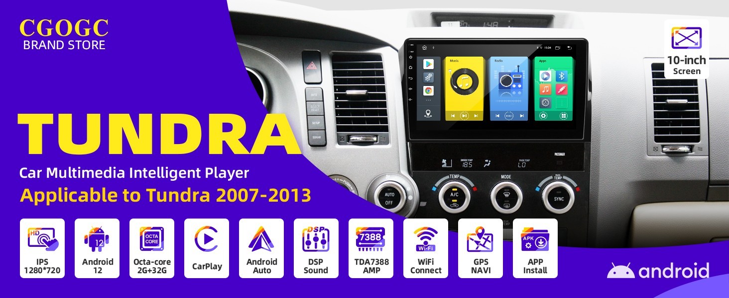10″ 8Core 32G Android Auto Carplay for Toyota Tundra 2007-2013 Sequoia 2008-2018