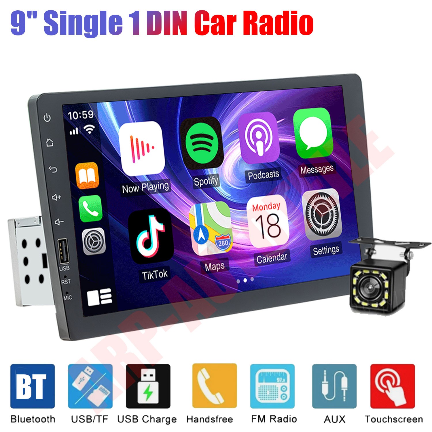 9″ 12V Single Din Car Stereo MP5 Carplay Radio Touch Screen Bluetooth Player FM