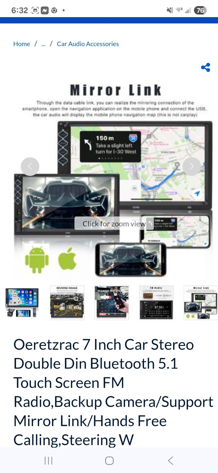 Oeretzac 7 inch Double Din Bluetooth 5.1 Car Stereo Touch Screen Backup Camera