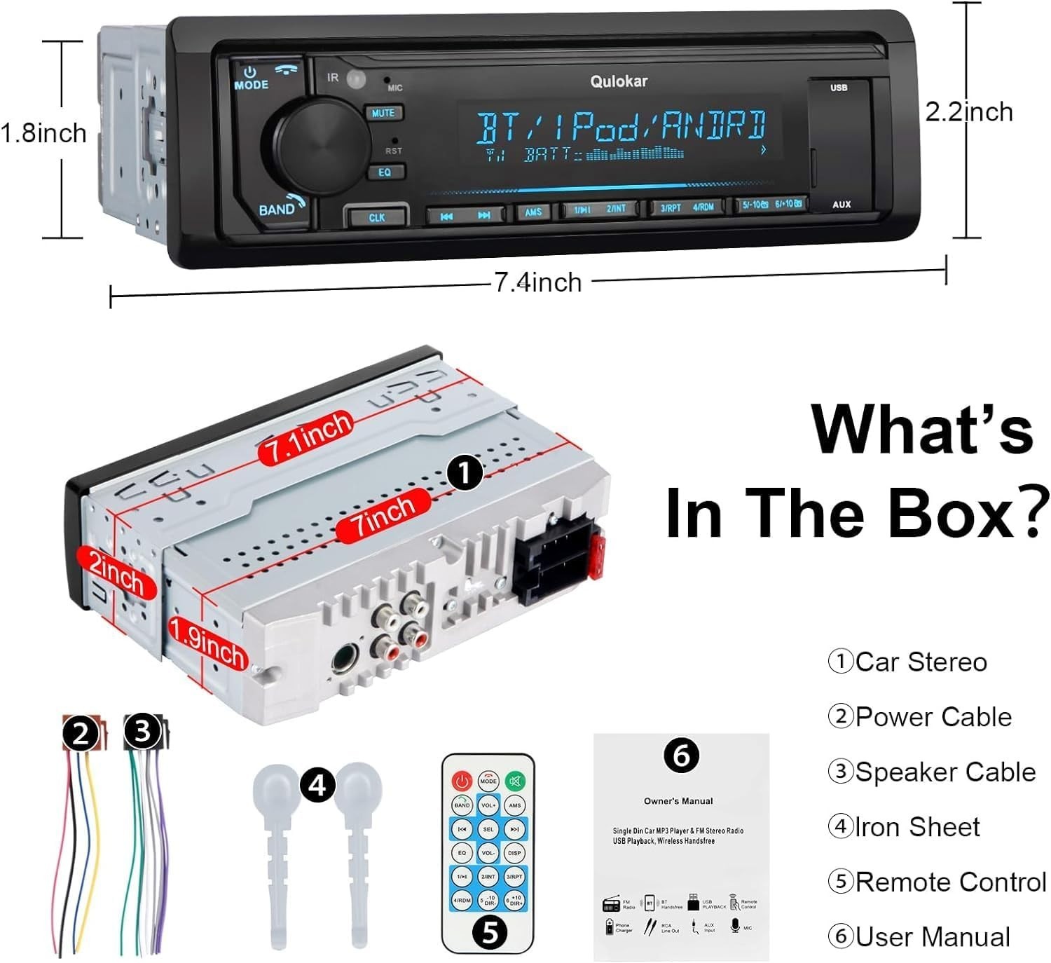 Single DIN Multimedia Car Stereo Radio,7 Character LCD,Bluetooth with Hands F…