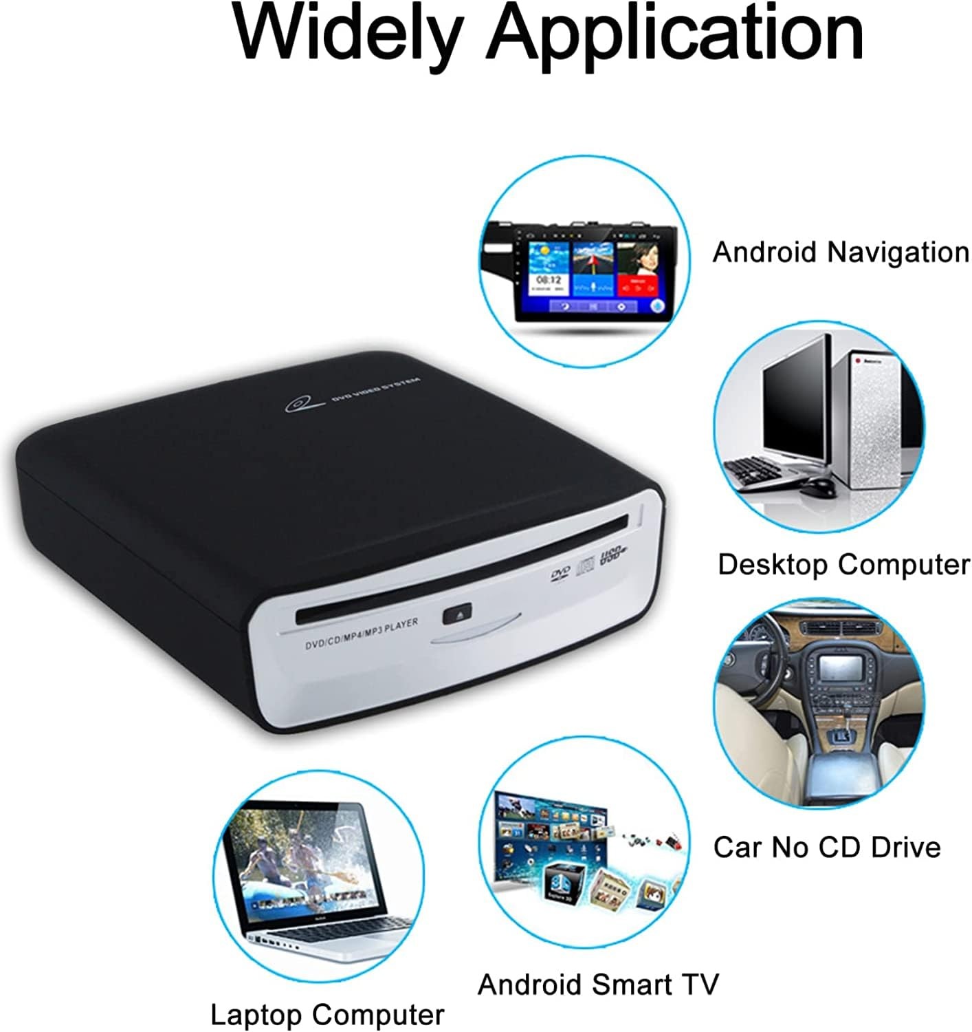 USB External Car Universal Connection Portable CD Player for Black