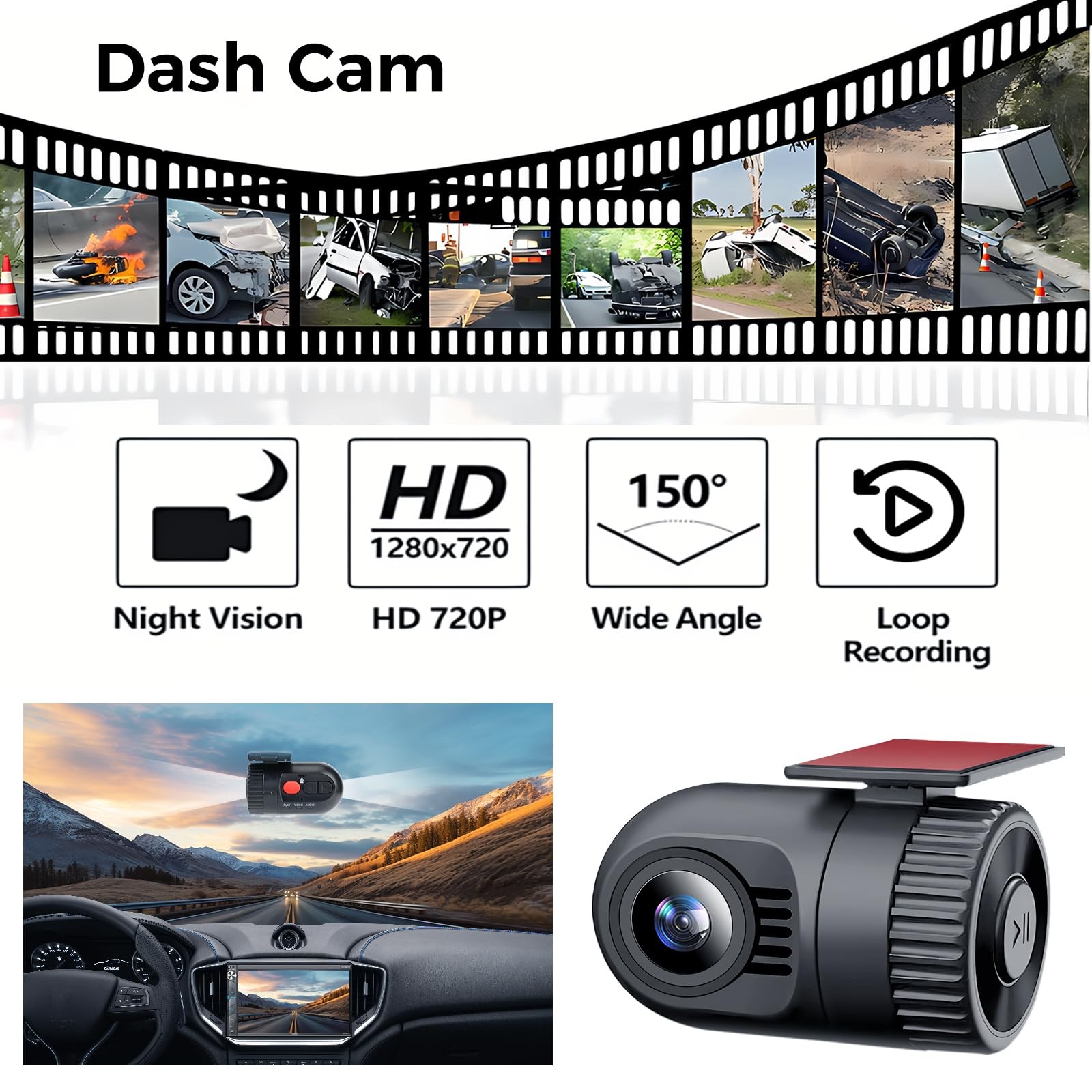 SJoyBring Double Din Car Stereo with Dash Cam, Wireless Apple CarPlay & Andro…