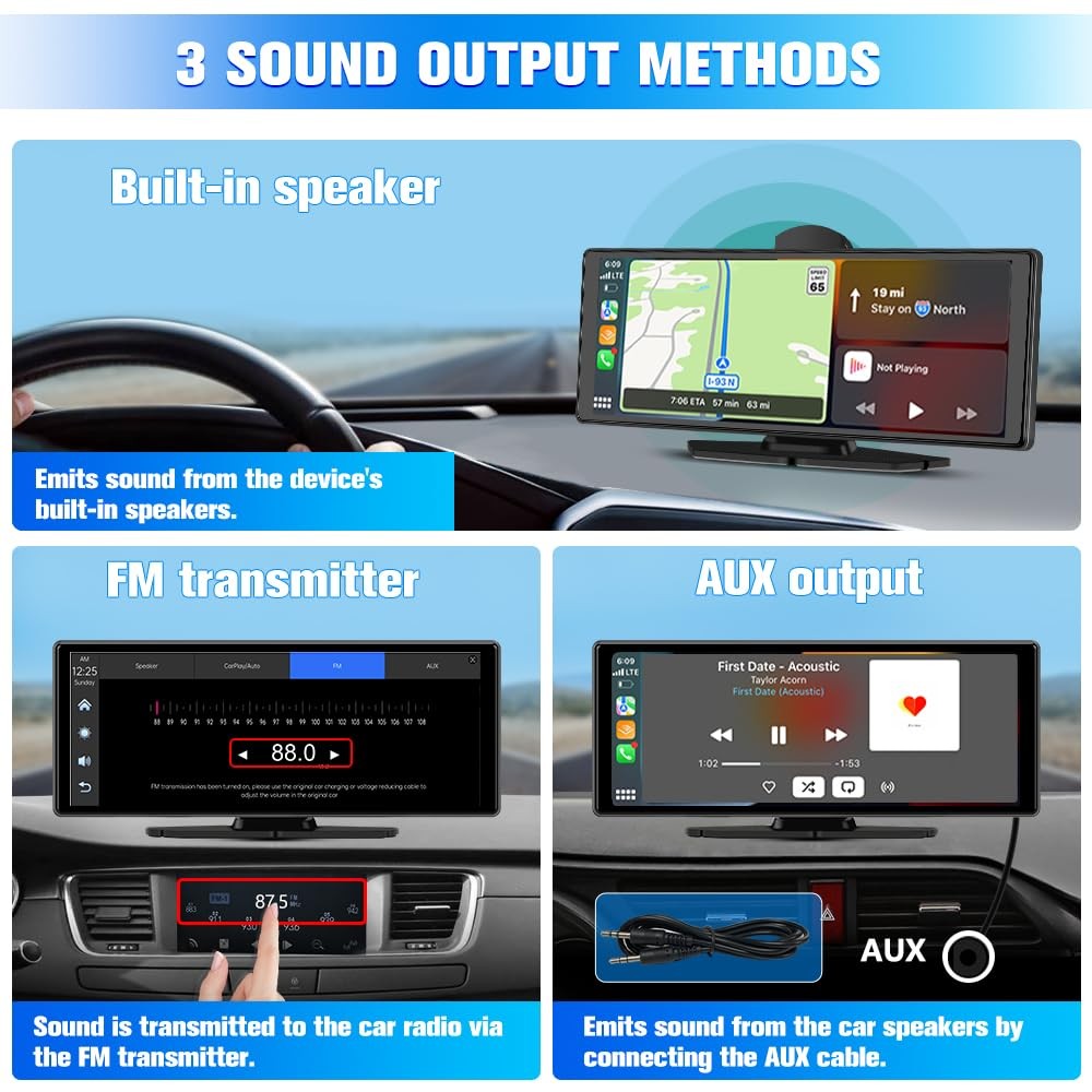 Pyniro Portable Wireless CarPlay Screen for Car with 4K Dash Cam+1080P…