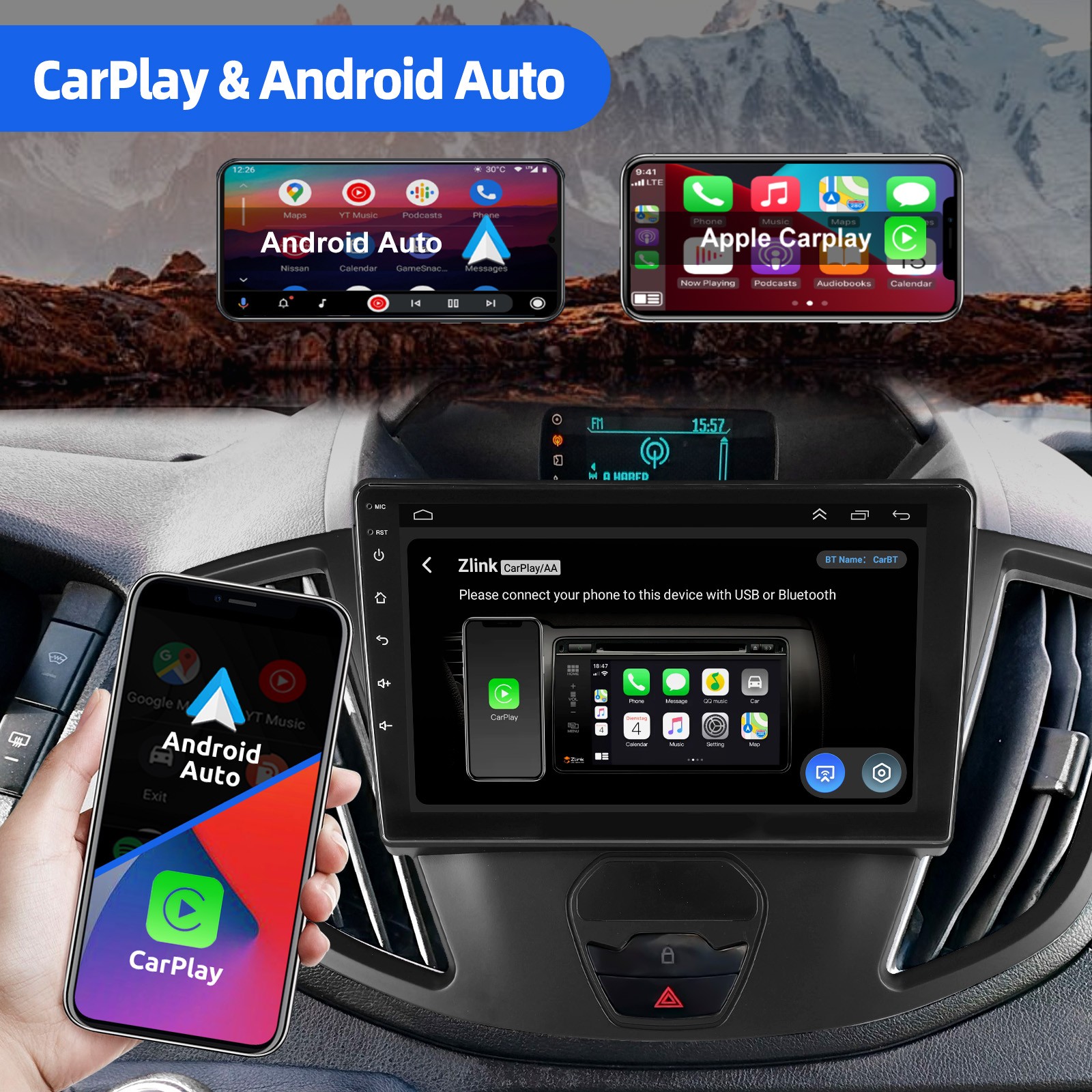 4GB+64GB Android 15.0 Carplay Car Stereo Radio GPS For Ford Transit 2012-2021