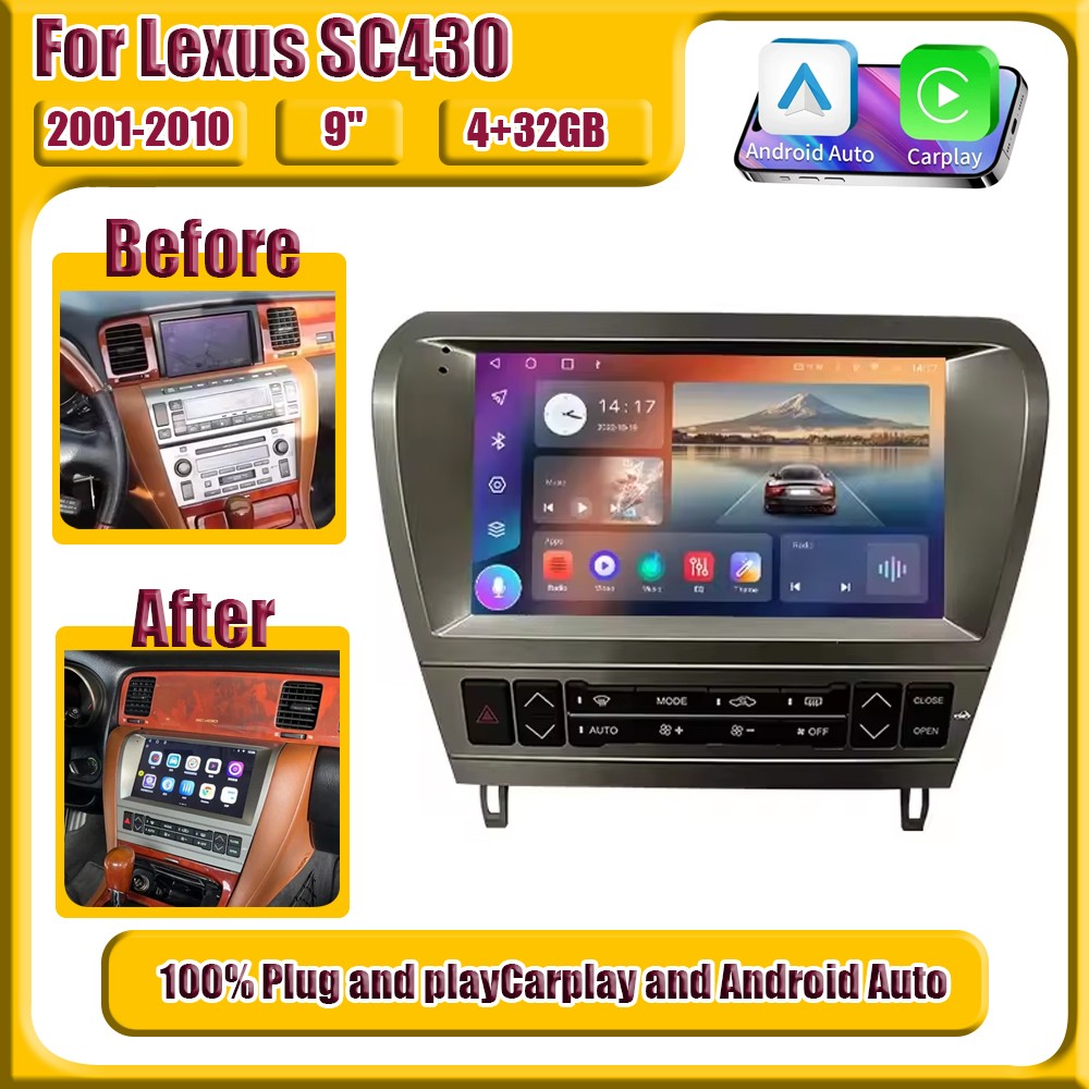 9″ Car Stereo Radio 4+32GB Auto Android Carplay Navi For Lexus SC430 2001-2010