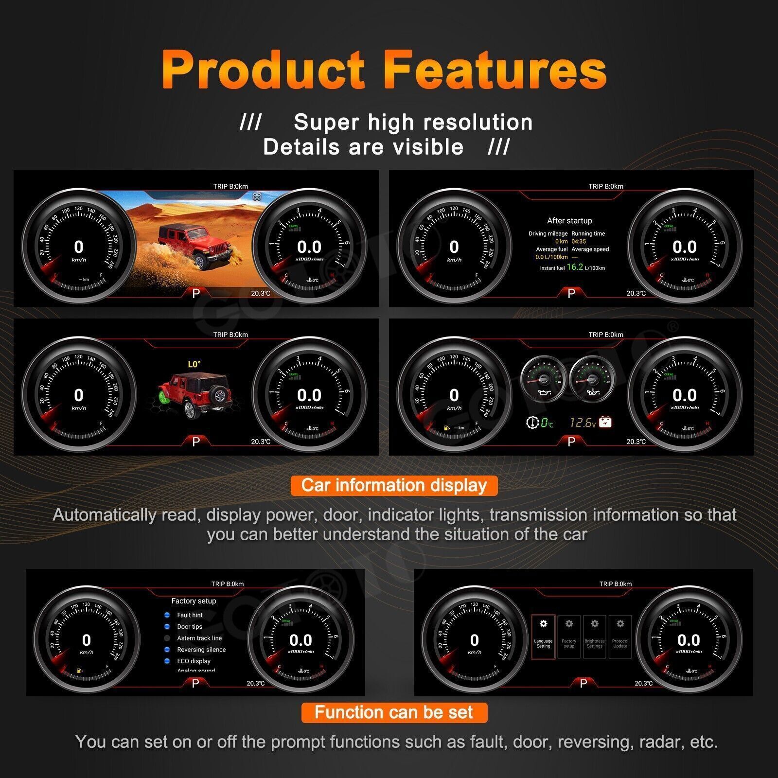 12.3″ Linux Hd Instrument Panel Cluster Speedometer For Jeep Wrangler 2011-2017