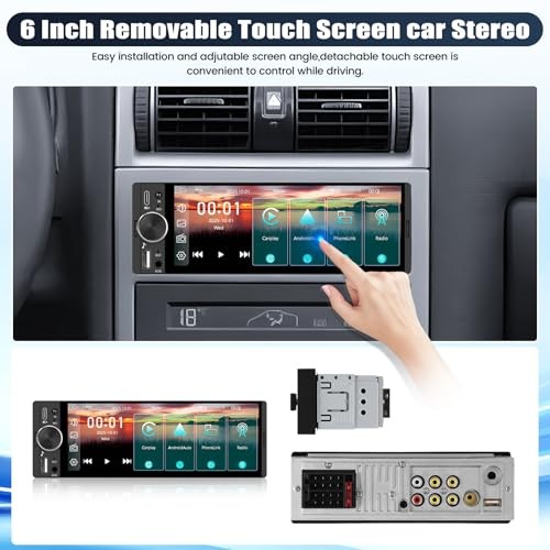 Single Din Car Stereo Radio with Wireless 6.28 Inch with Carplay