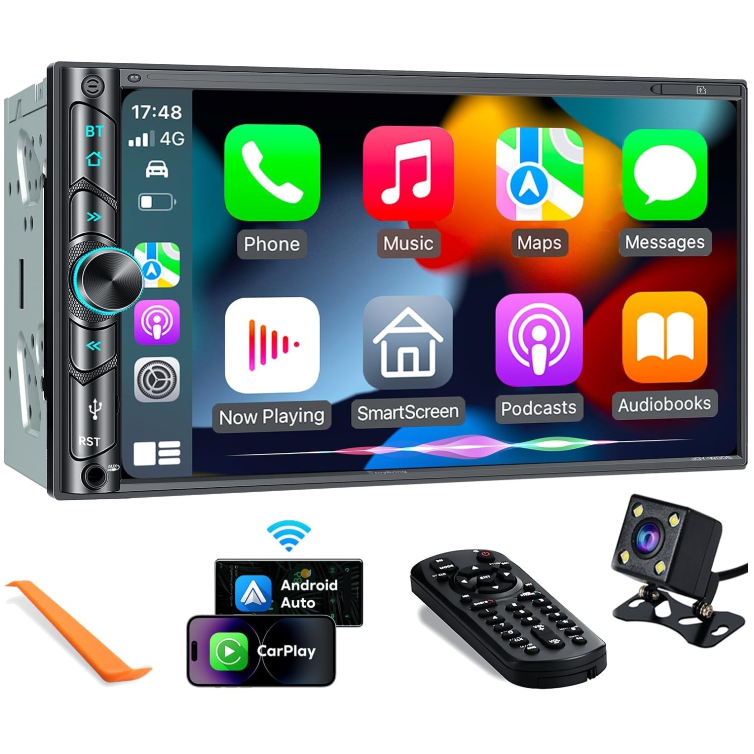 Touchscreen Car Radio with Subwoofer Ports and Bluetooth