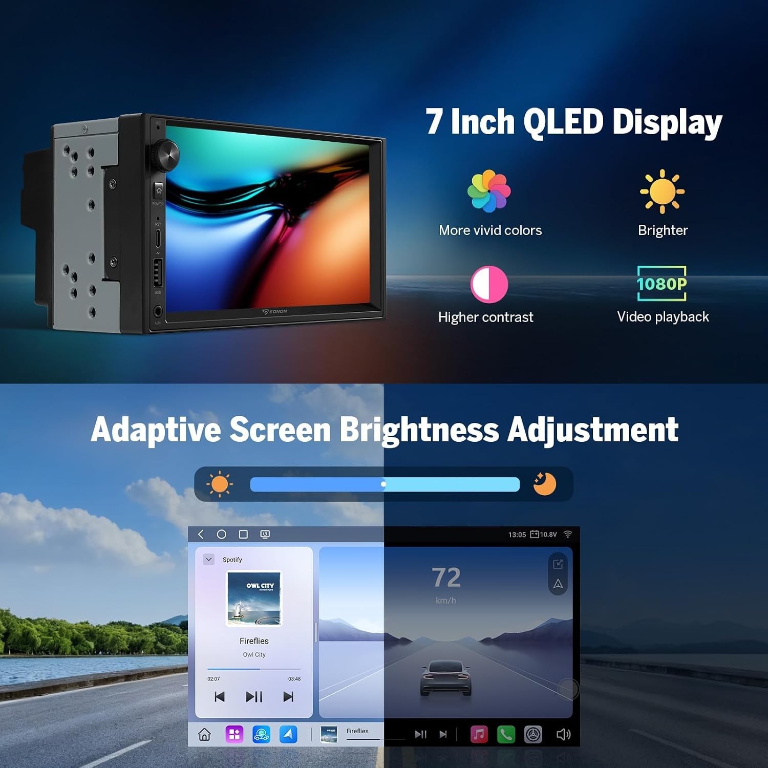 EONON 7″ 8Core 6+64GB Android Auto Carplay 2-Din Stereo; Free Backup Camera