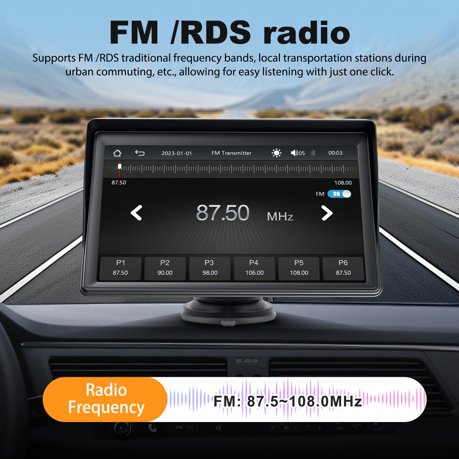 7” Portable Wireless Apple CarPlay Android Auto Touch Screen Car Radio Stereo