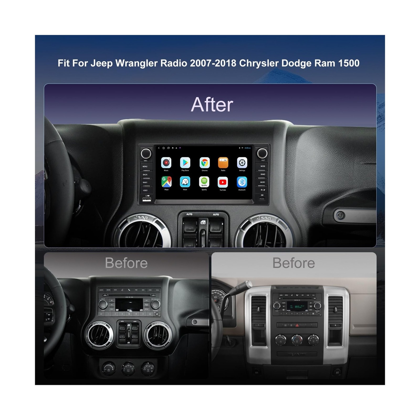 4G LTE QLED Radio for Jeep Wrangler 2007-2018 Chrysler Dodge Ram 1500,Touch S…