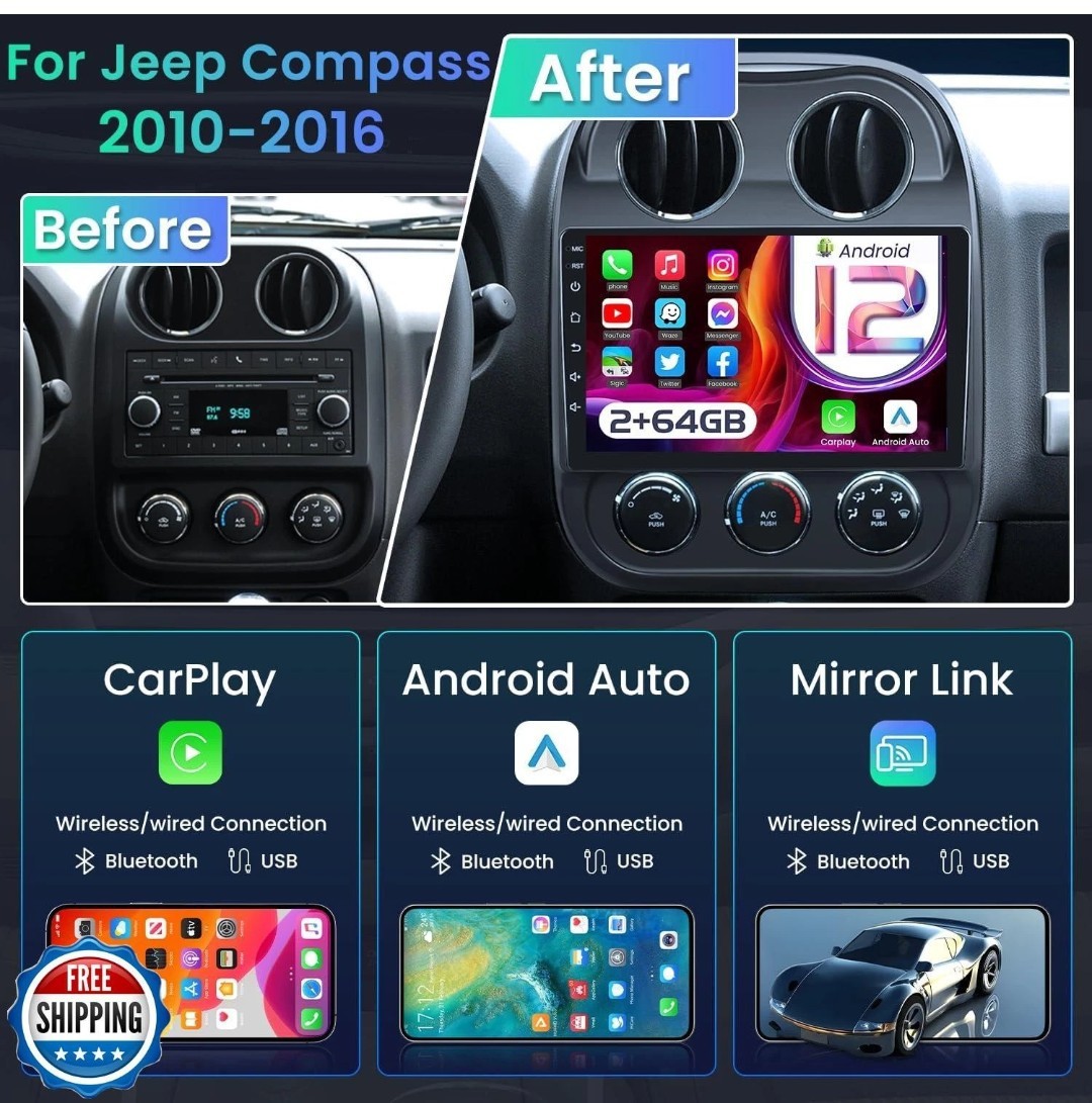 [4Core+64GB] Car Radio Stereo for Jeep Compass Patriot 2010-2016