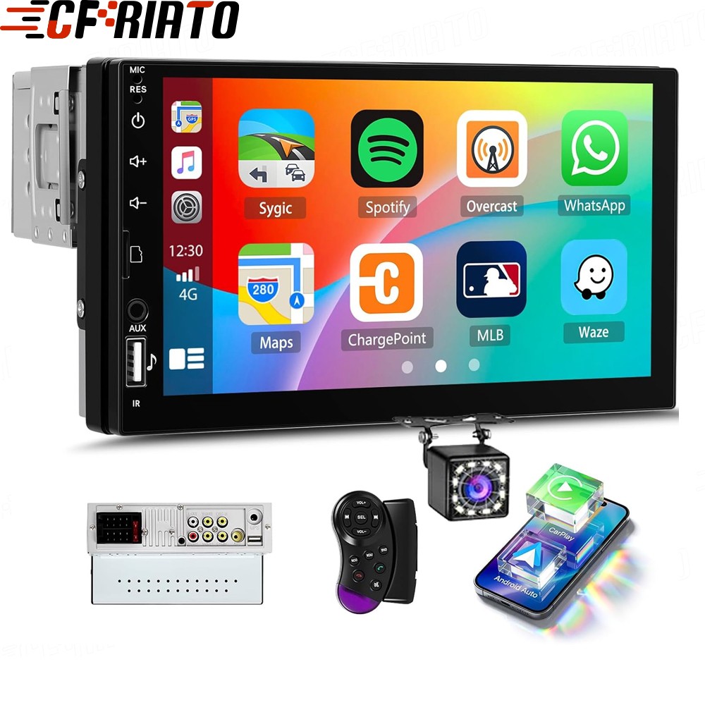 7″ Single 1Din Car Stereo Radio USB BT Wireless Android auto Carplay BT + Camera