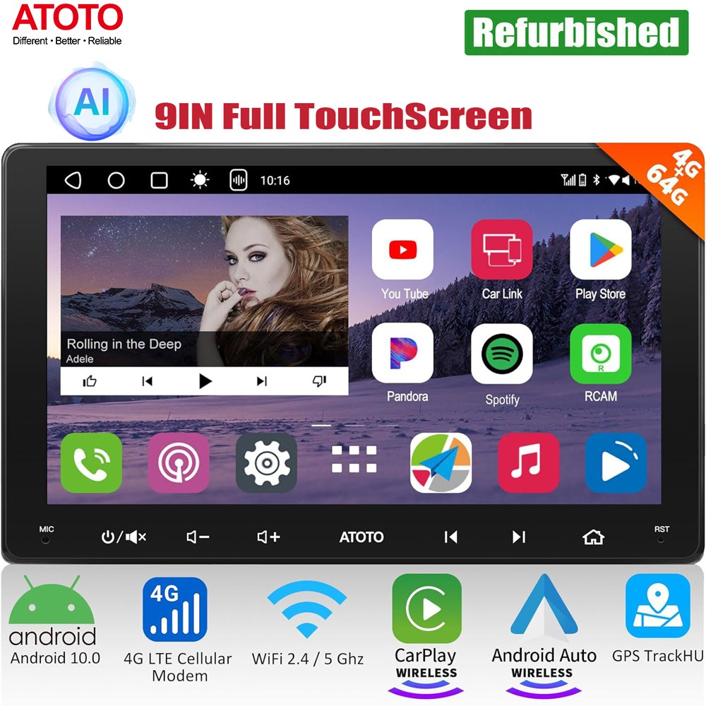 ATOTO A6 Plus 9″ Car Stereo GPS 4+64G Work with Wireless CarPlay & Android Auto