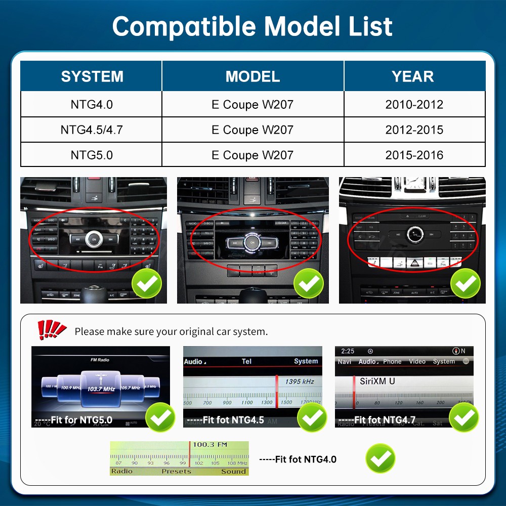 12.3″ Wireless CarPlay Touchscreen Auto Stereo For Benz E Coupe C207 4.0/4.5/5.0