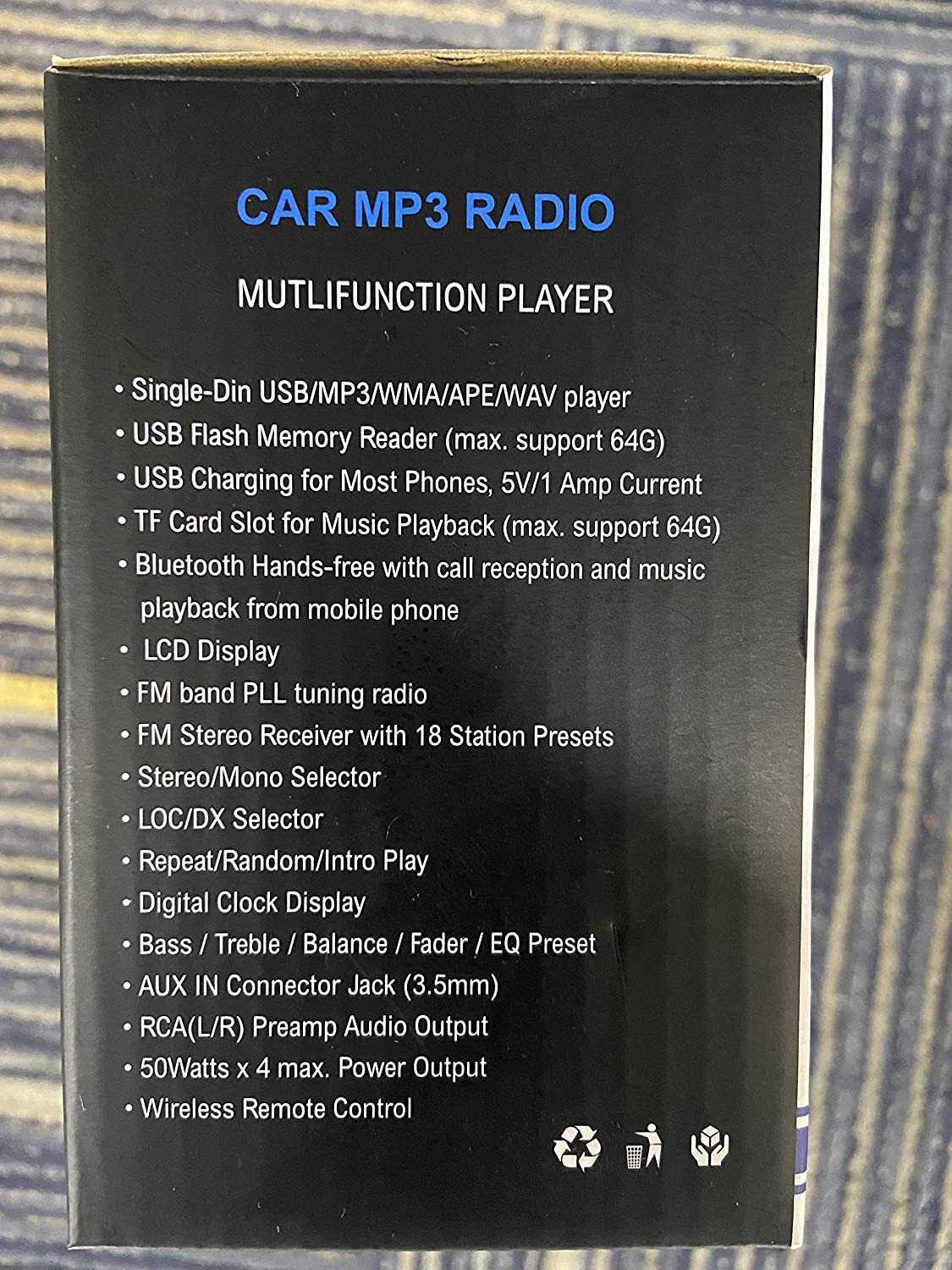Bluetooth Handsfree FM DUAL USB TF AUX MP3 1-DIN Car Stereo Player Quick Charge