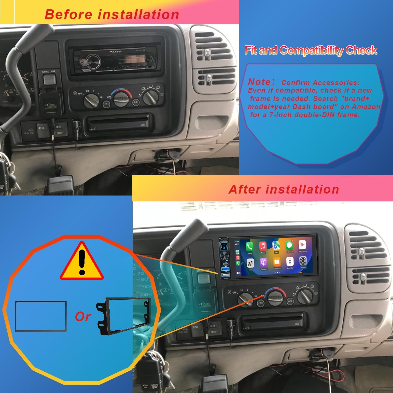 Single DIN Car Stereo Radio with Wireless 7.01″ (W) × 2.91″ (D) × 1.97″ (H)