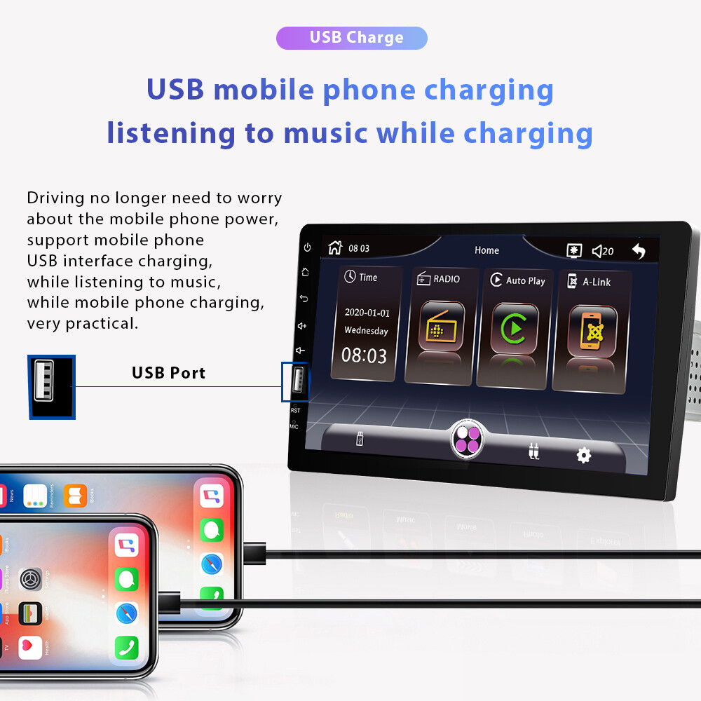 9″ Single 1Din Car Stereo Radio for Apple/Android CarPlay Touch Screen Bluetooth