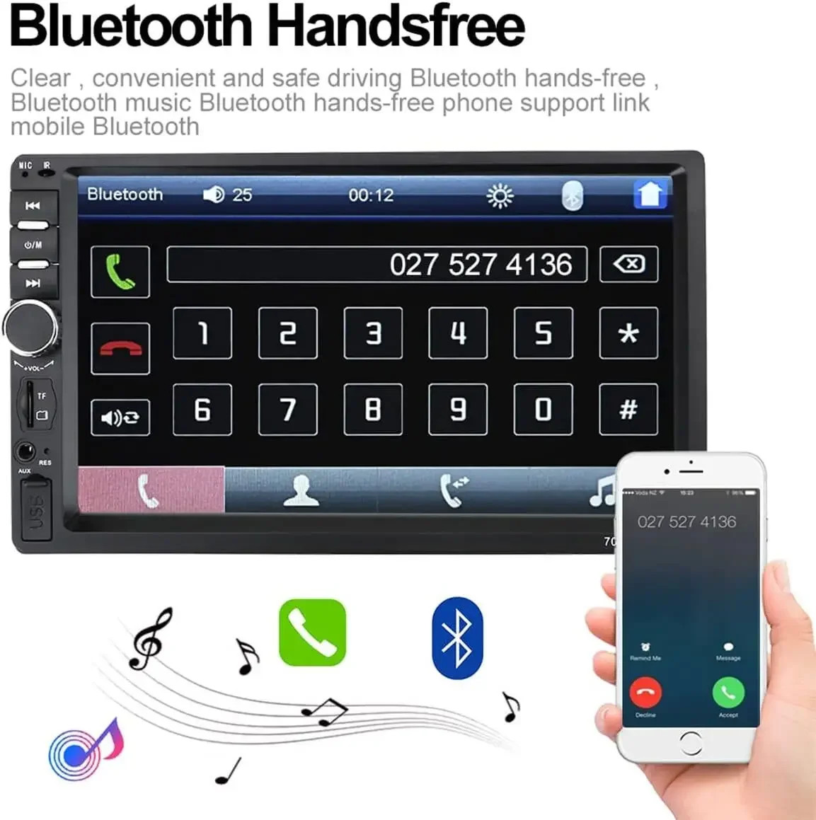 7″ 2 Din Car Stereo HD MP5 Player Bluetooth Touch Screen Radio Mrrior LinkFM/