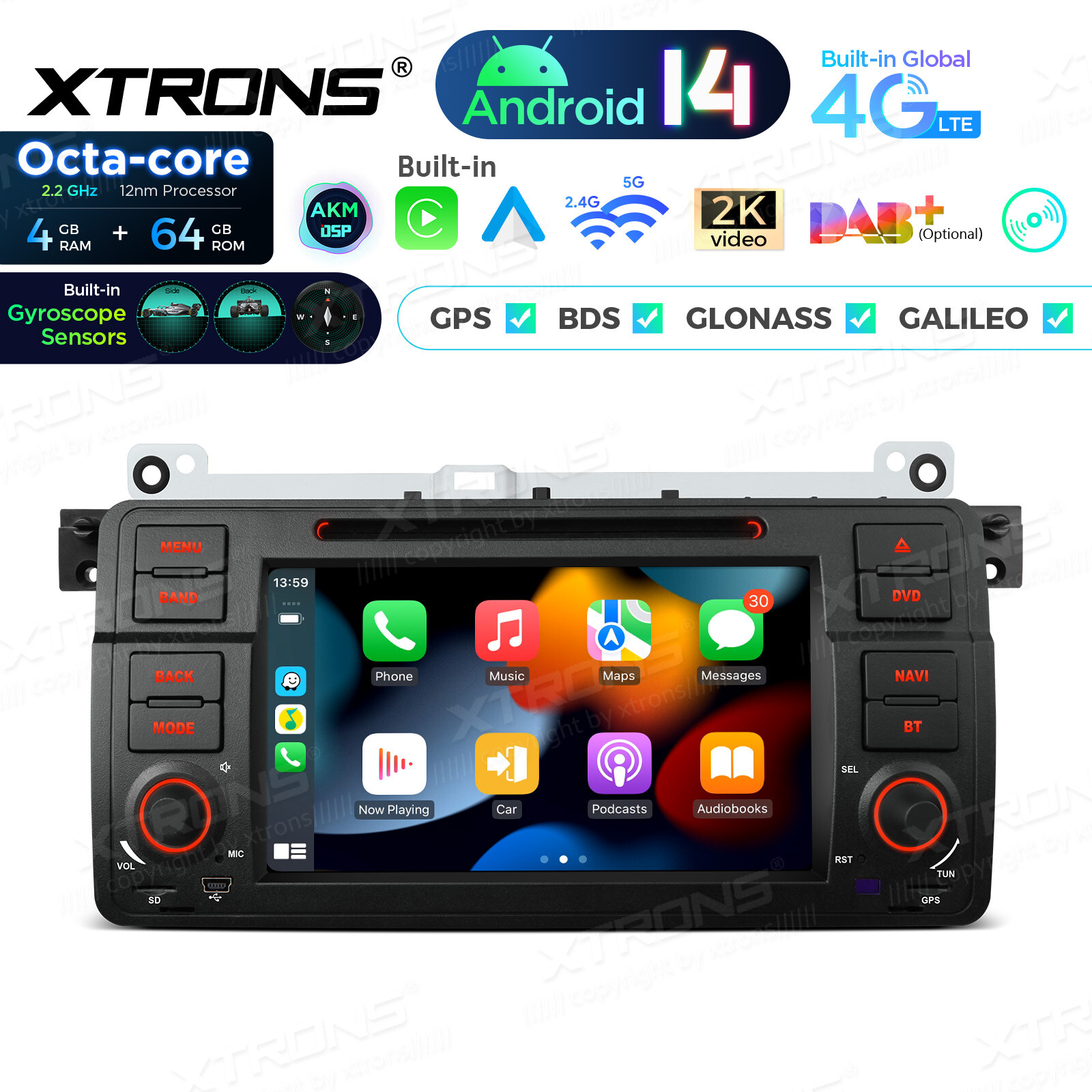 7″ Android 14 Car Stereo DVD 4G LTE Radio GPS 4+64GB AKM DSP For BMW E46 3er M3