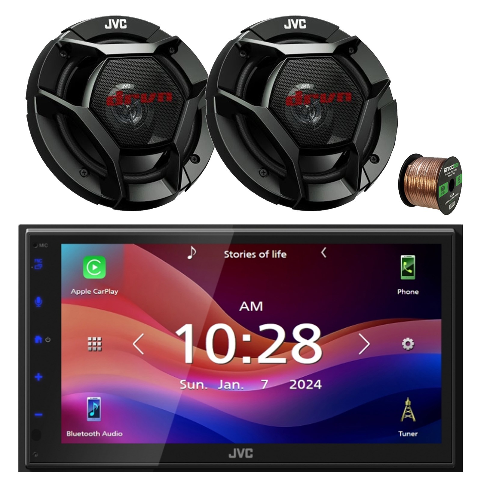 JVC KW-M695BW 6.8″ WiFi Bluetooth Receiver, 2x 6.75″ 300W Car Speakers w/Wire