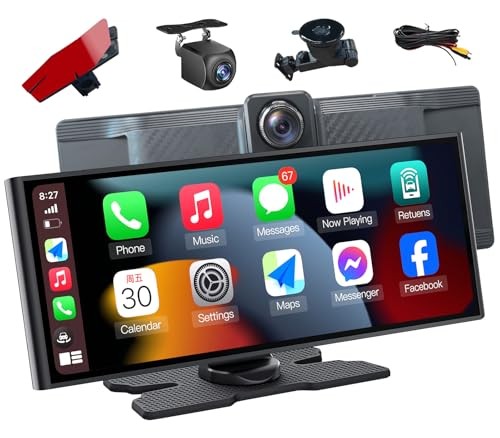 Wireless CarPlay 10.26″ Portable CarPlay Screen for Car Backup Cam & 4K Dash Cam