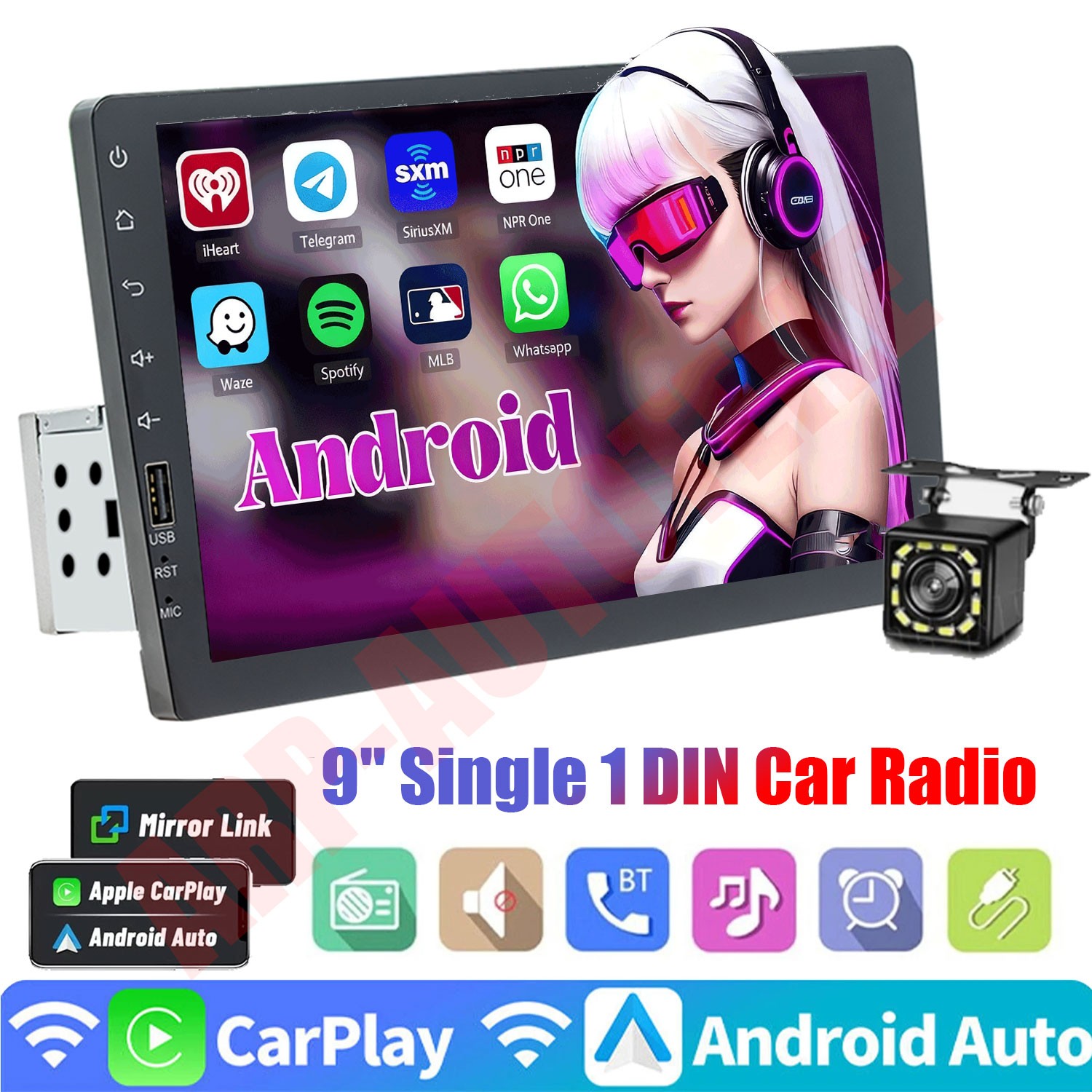 9″ Single Din Car Stereo MP5 Carplay Radio Touch Screen Bluetooth Player 12V FM