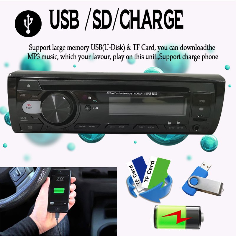 Single 1 DIN Car FM Radio Stereo USB AUX Bluetooth Unit CD DVD Player MP3 Player
