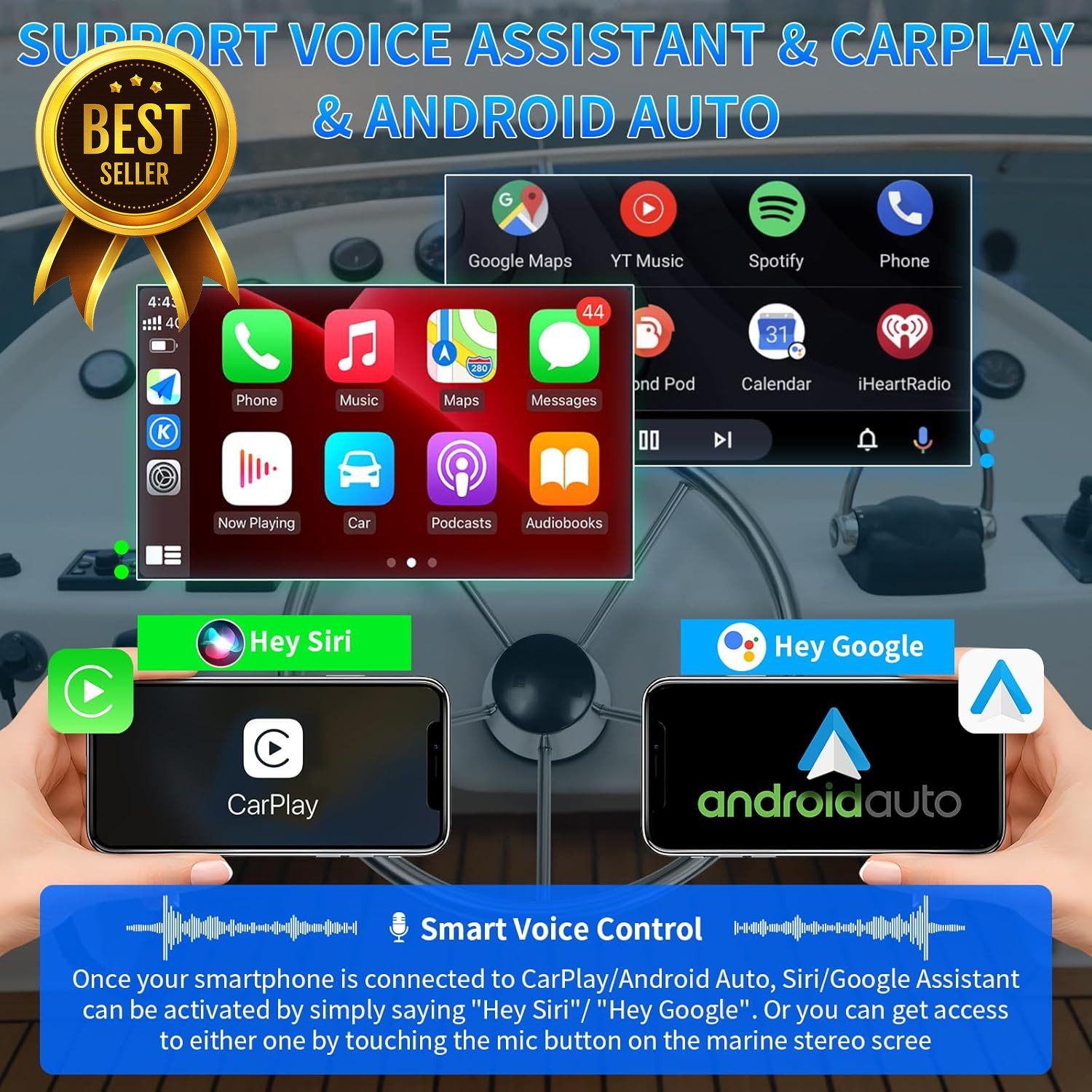8in Marine Stereo Wireless CarPlay Android Auto Waterproof IPX6