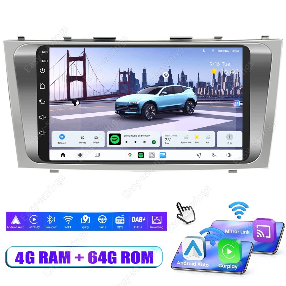 9″ CarPlay For Toyota Camry 2007-2011 Car Stereo Radio Android15 GPS Navi 4+64GB
