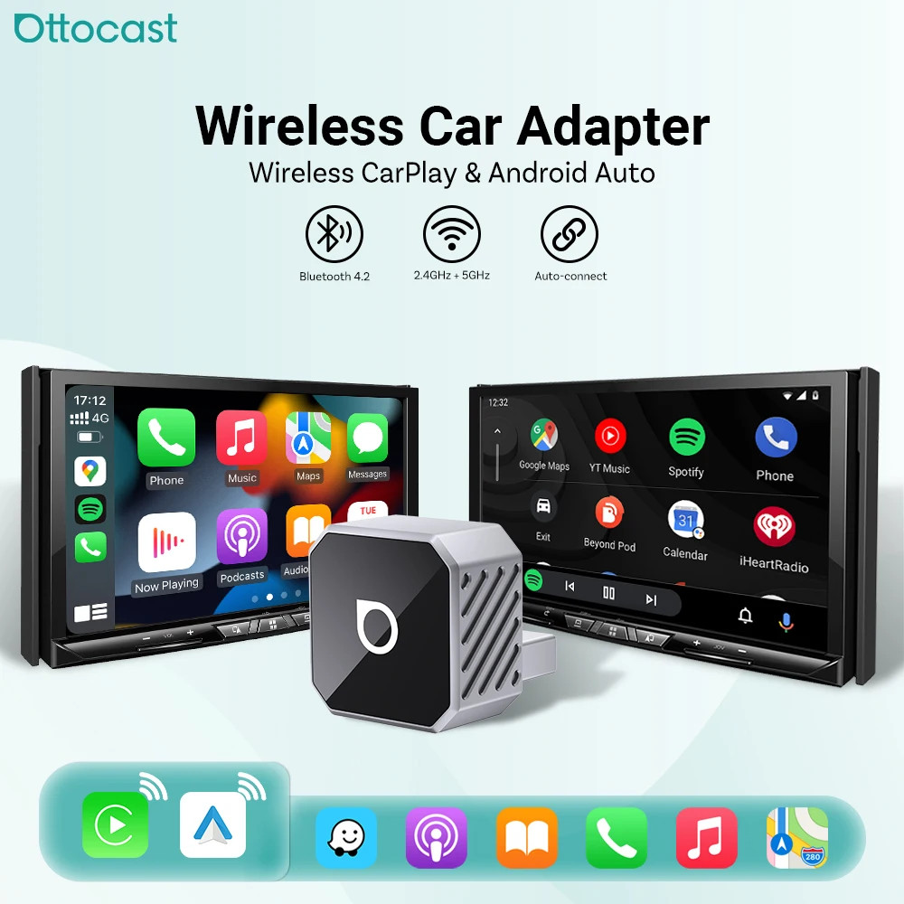 Mini Pro Wireless Carplay & Android Auto Adapter 2-In-1 5Ghz Wifi Dongle Plug &