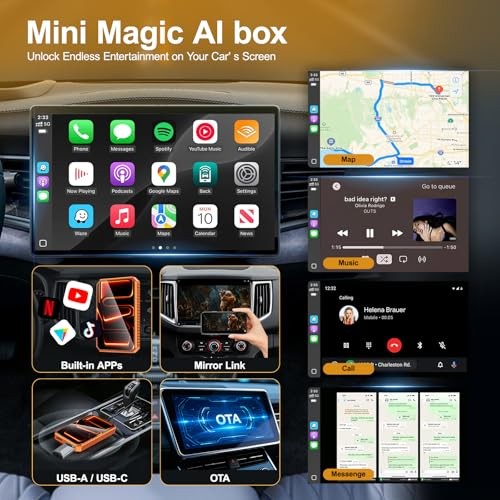 Wireless CarPlay Android Auto Adapter with HDMI & USB Port, Magic AI Box Orange