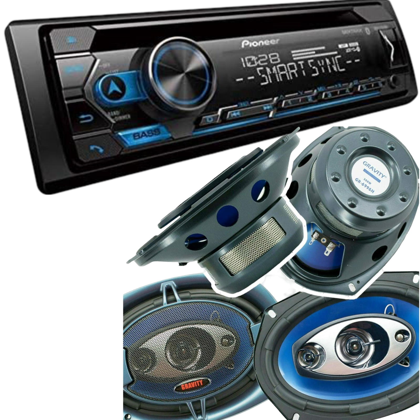 Pioneer DEH-S4200BT 1DIN Car Stereo Receiver + 4x Gravity 6×9″ 4Way Car Speaker