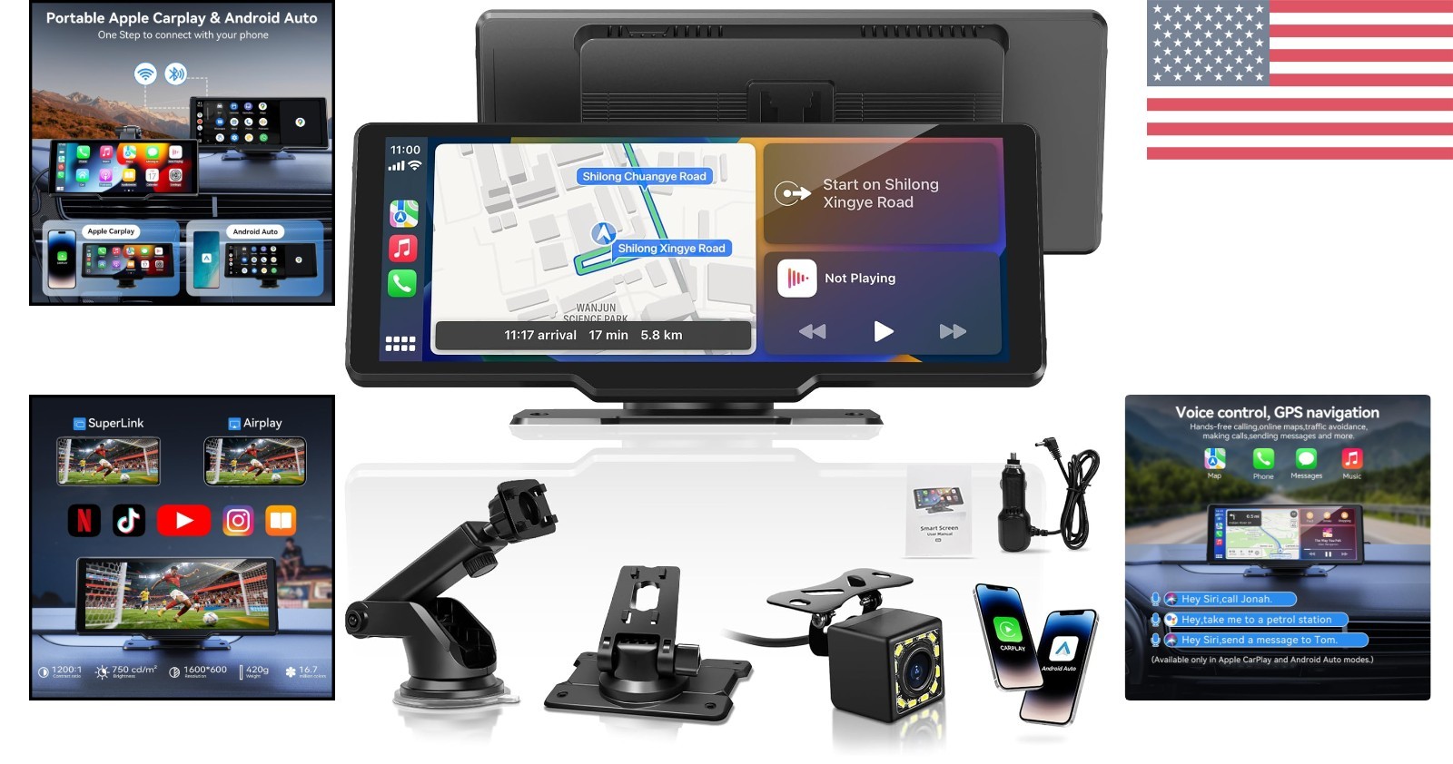 Touchscreen Car Stereo with Real-time GPS & Voice Control for Cars and Trucks