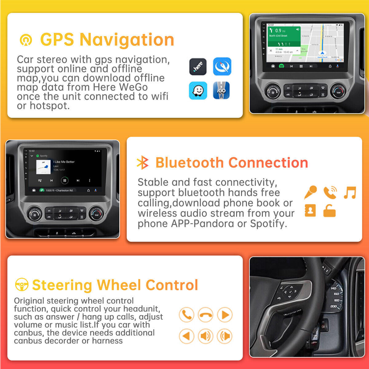 Android Car Stereo Radio CarPlay For Chevrolet Silverado GMC Sierra 2014-2018