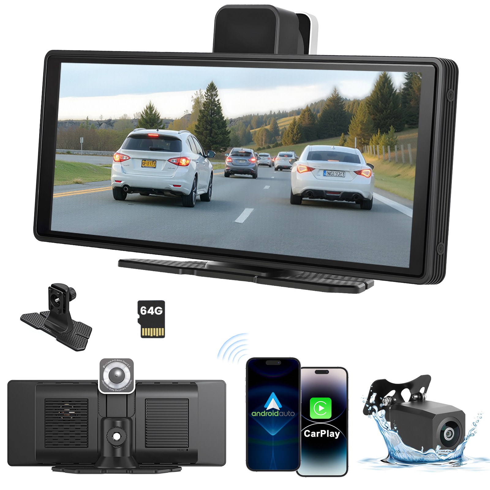 10.26 Inch Wireless Car Display Screen, Car Stereo Automobile Video Player