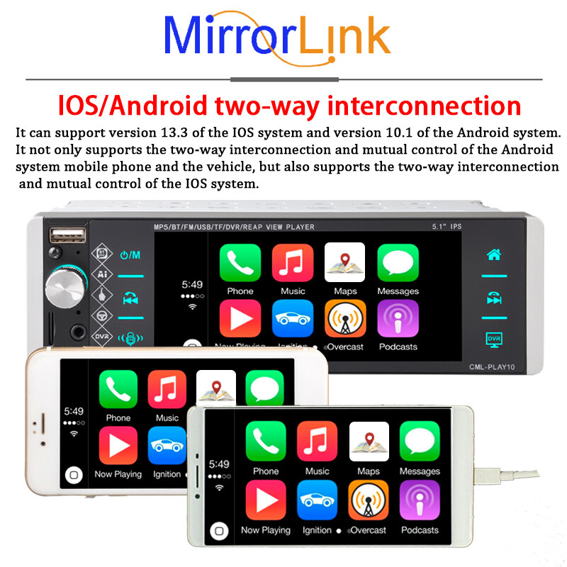 1 Din Touch Screen 5.1″ Car Stereo Radio Smart Voice Bluetooth FM/AM/RDS USB/AUX