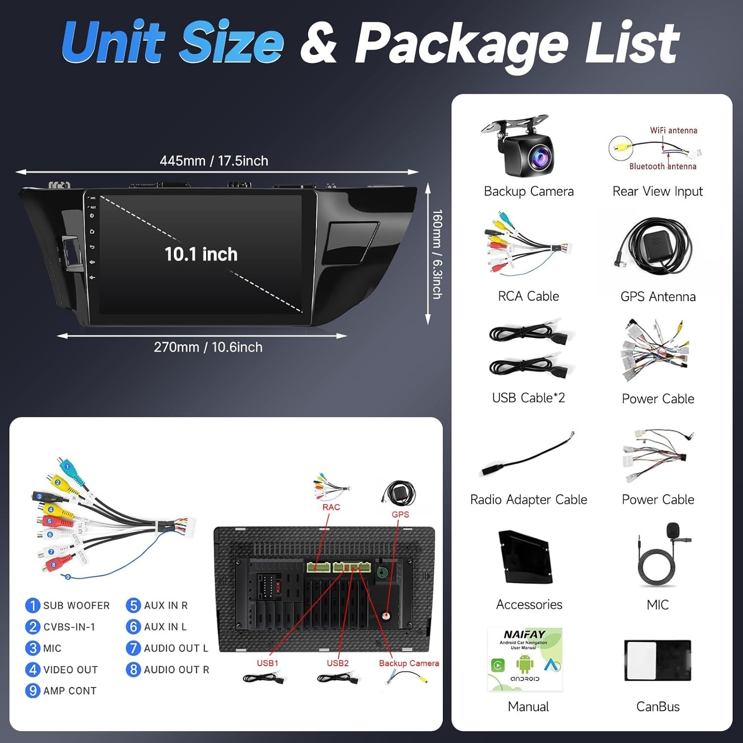10.1″ 8Core 32G Android Auto Carplay for Toyota Corolla 2014-2016; Non-JBL