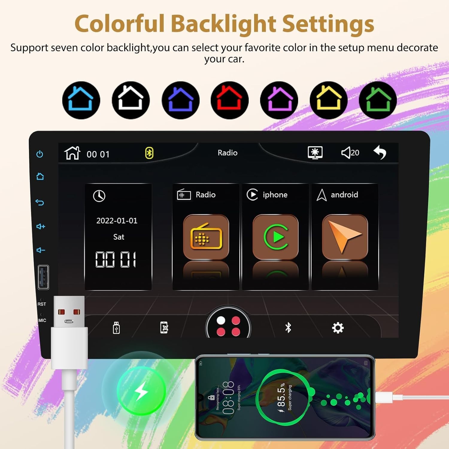 9″ Android Auto Carplay Stereo Single DIN Universal with Backup Camera