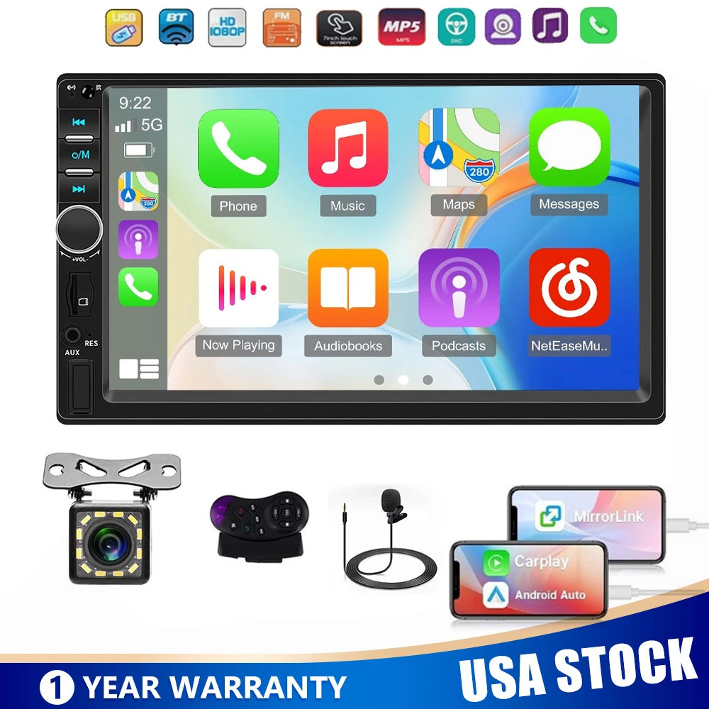 7″ Double DIN Apple CarPlay Android Auto Car Stereo Radio Bluetooth with Camera