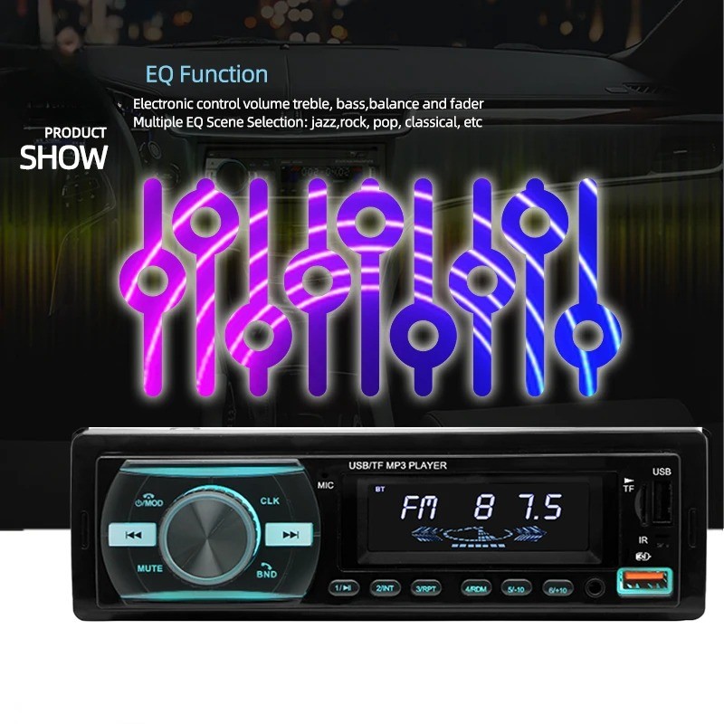 Single Din Car Stereo Bluetooth Receiver with USB FM Radio Aux SD Input Player