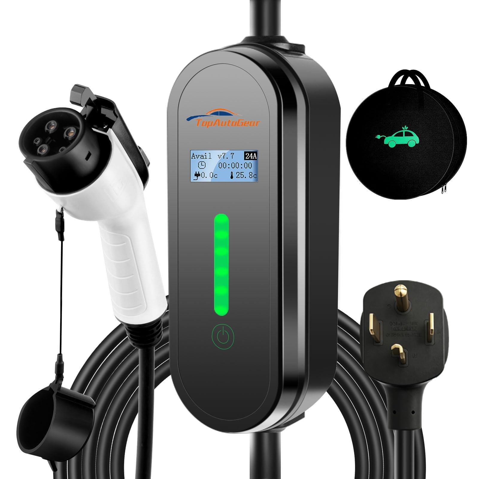 Level 2 Portable EV Charger 240V 24A with Adjustable Current & 25FT Cable