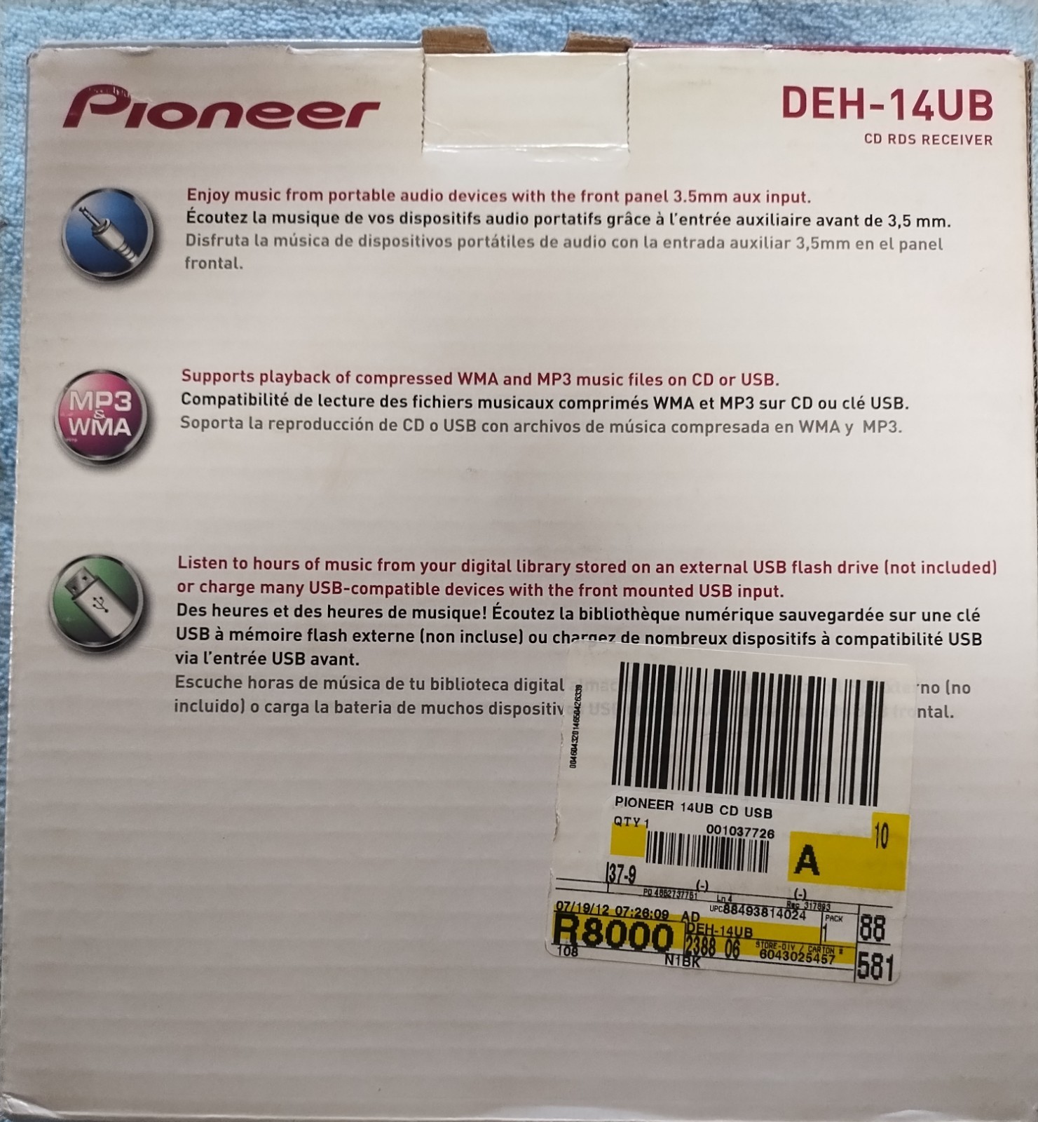 Pioneer DEH-14UB, CD /MP3/ USB, RDS Receiver , 200 watts, New Open Box
