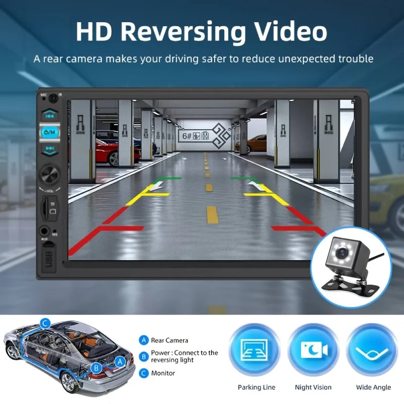 7-Inch HD Car Stereo Radio Newstyle 2 Din MP5 Multimedia Player with 8LED Backup
