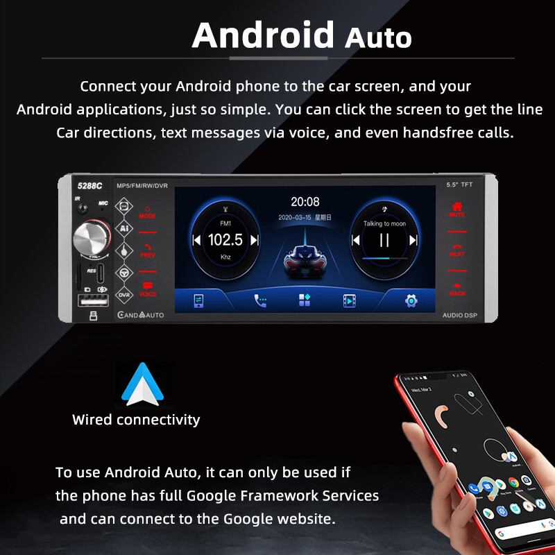 5.5″ Single 1 DIN Car Stereo Radio Bluetooth Apple Carplay Touch Screen Voice/FM
