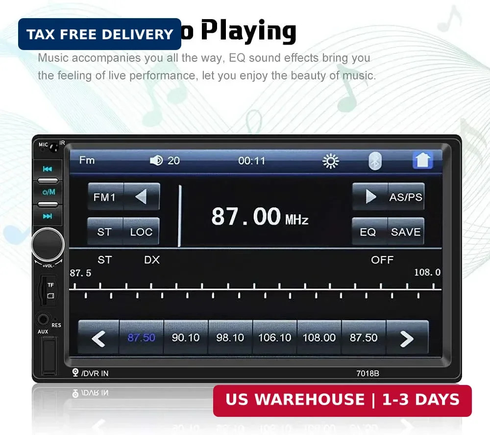 Camecho Car Radio Double Din Car Stereo 7″ LCD Touch Screen in-Dash Head Unit wi
