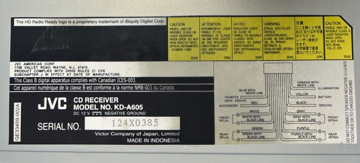 JVC Asenal Car CD Receiver KD-A605 Bluetooth Ready HD Radio With Remote