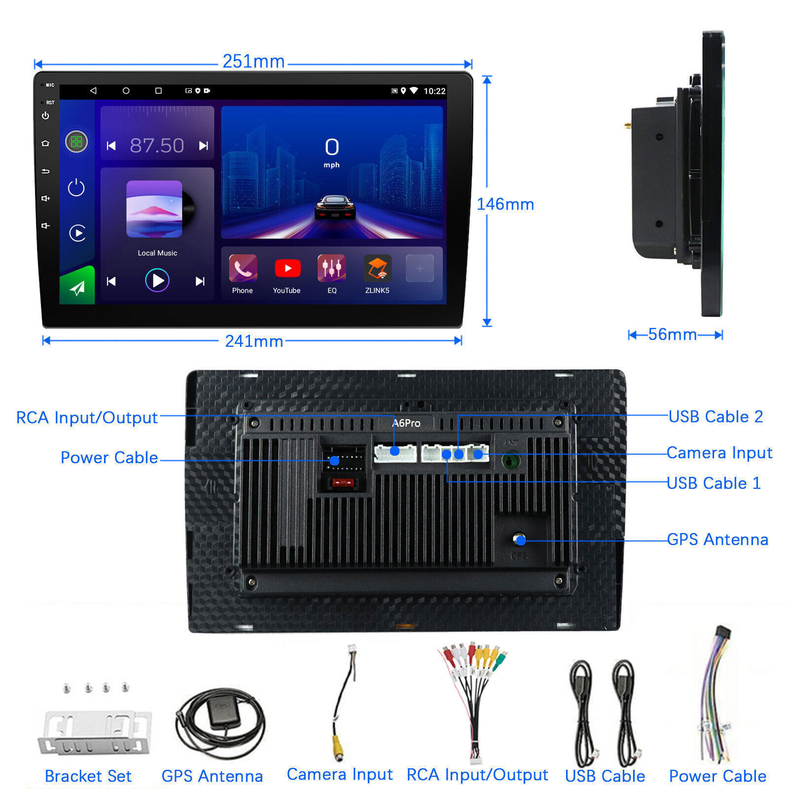 4+64GB 2DIN Rotatable 10.1” Android 13 Touch Car Stereo Radio GPS Wifi Carplay