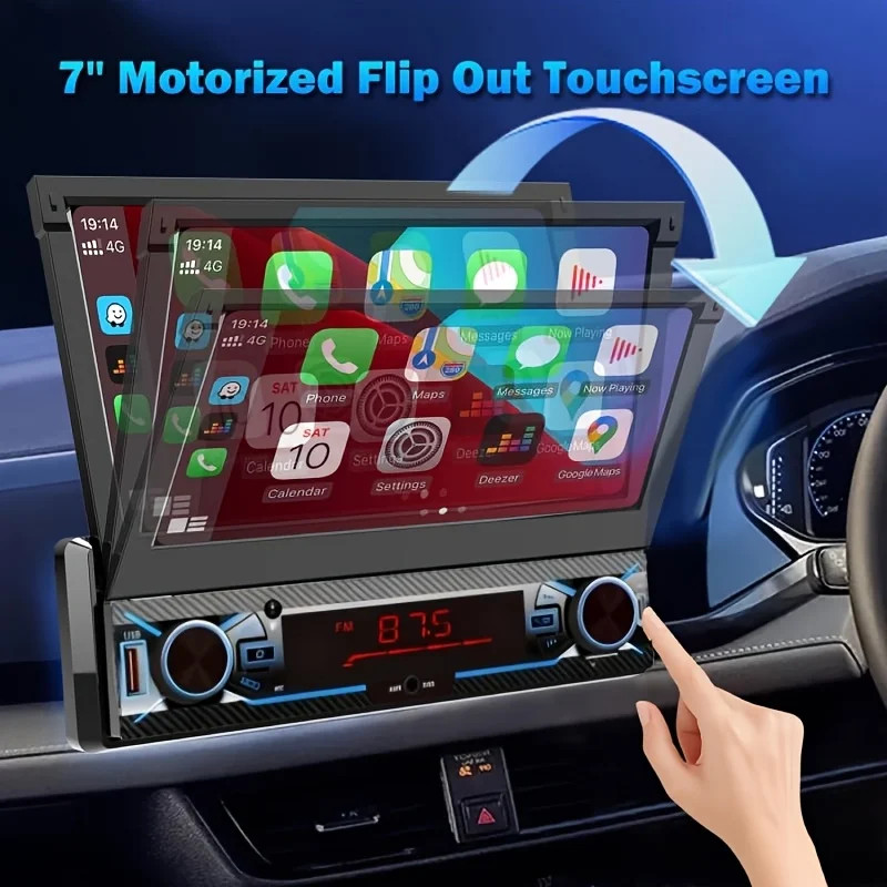 7in 1Din Car Stereo Motorized Flip Out Touchscreen MP5 Player Wired Carplayer